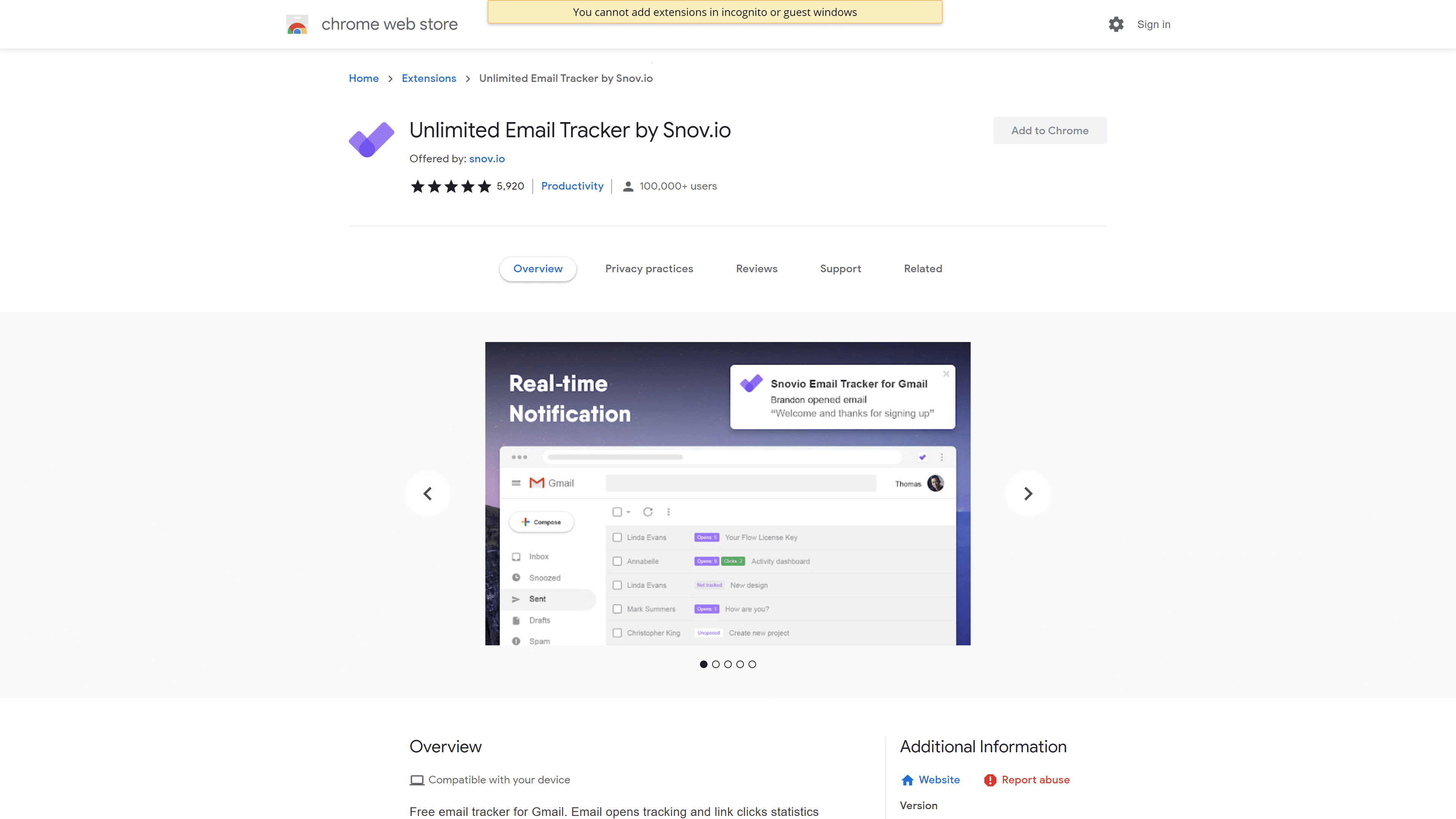 Unlimited Email Tracker by Snov.io